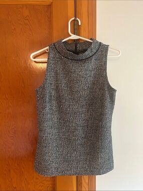 Ann Taylor Black and White Sleeveless Tweed Shift Top